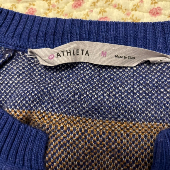 Athleta Fara Fair Isle Sweater Dress Split V-Neck Blue Women Size Medium - Picture 4 of 15